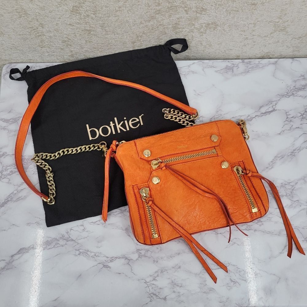 Botkier Orange Leather Crossbody Bag with Gold Toned Hardware